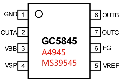 芯麦 GC5845三相无传感器正弦波180度 风扇驱动器